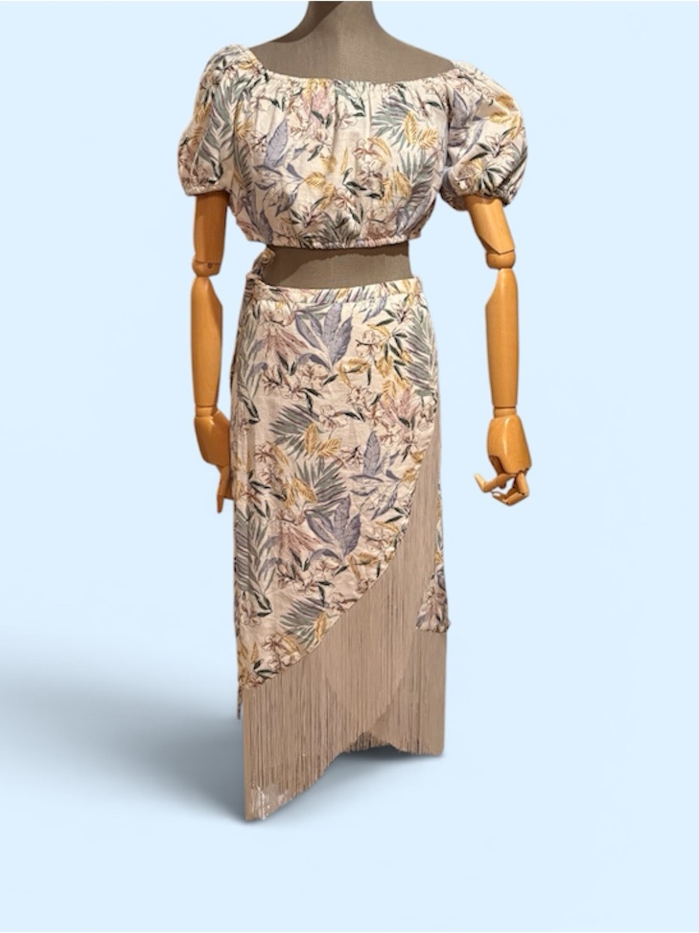 Sigrid Olsen 2 piece skirt set, Floral pattern, Fringe Skirt, medium
